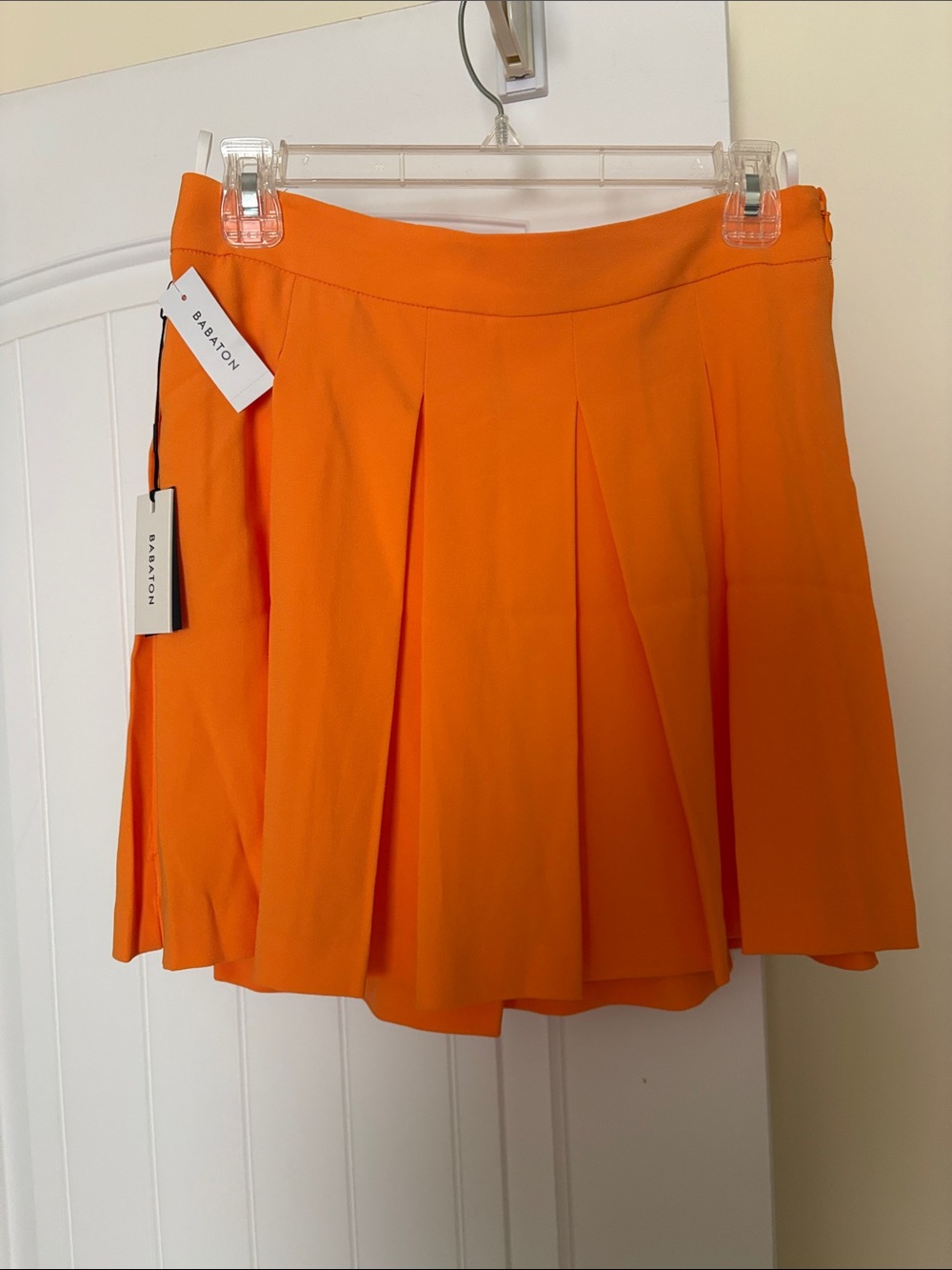Babaton Bright Orange Pleated Skater Skirt